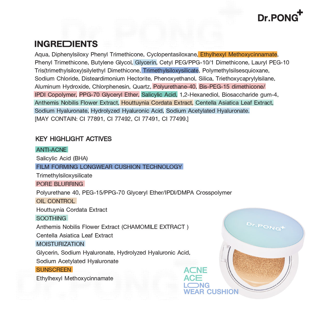 Dr.PONG ACNE ACE LONGWEAR CUSHION คุชชั่นลดสิว คุมมัน ติดทน กันน้ำ ไม่หลุดง่าย