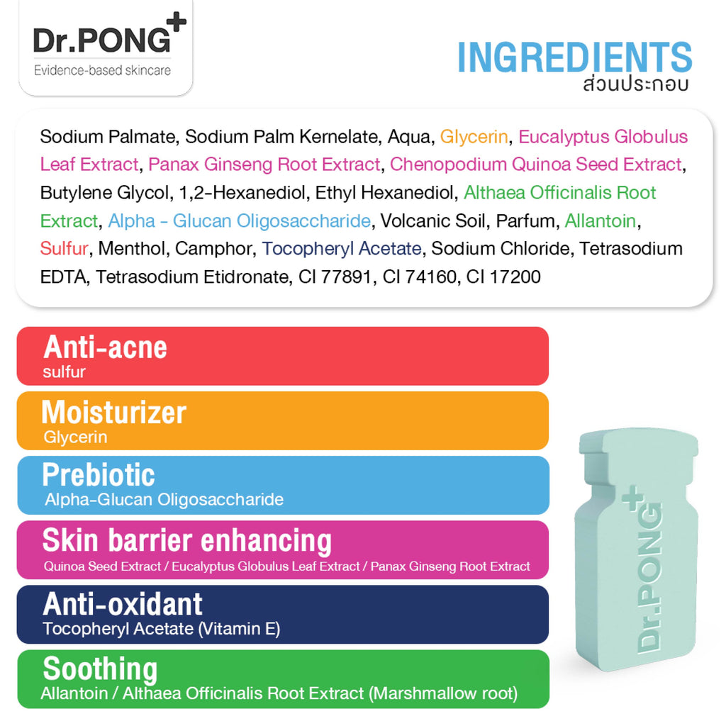Dr. PONG Natural Volcanic Sulphur 3% Soap with BHA 2% ดอกเตอร์พงศ์ สำหรับคนเป็นสิว ผิวแพ้ง่าย