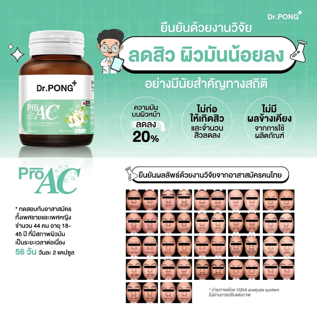 Dr.Pong ProAC อาหารเสริมลดสิว ลดผิวมัน ACTRISAVE™ สารสกัดพลูคาว Dokudamiจากญี่ปุ่น